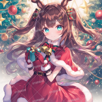 クリスマス　クリスマスコス　少女　女の子　プレゼント　ツリー　イラスト　アイコン　素材